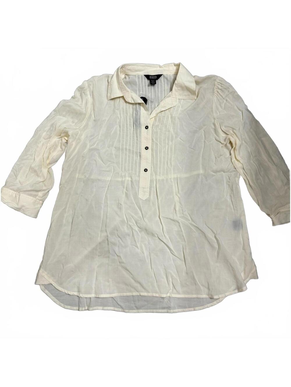 NWT Intro Cream Sheer 3/4 Sleeve Collared Blouse Top Petite Large PL